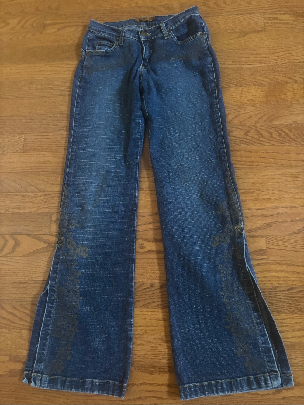 Arden B Indigo Flare Jeans with Subtle Side Embroidery